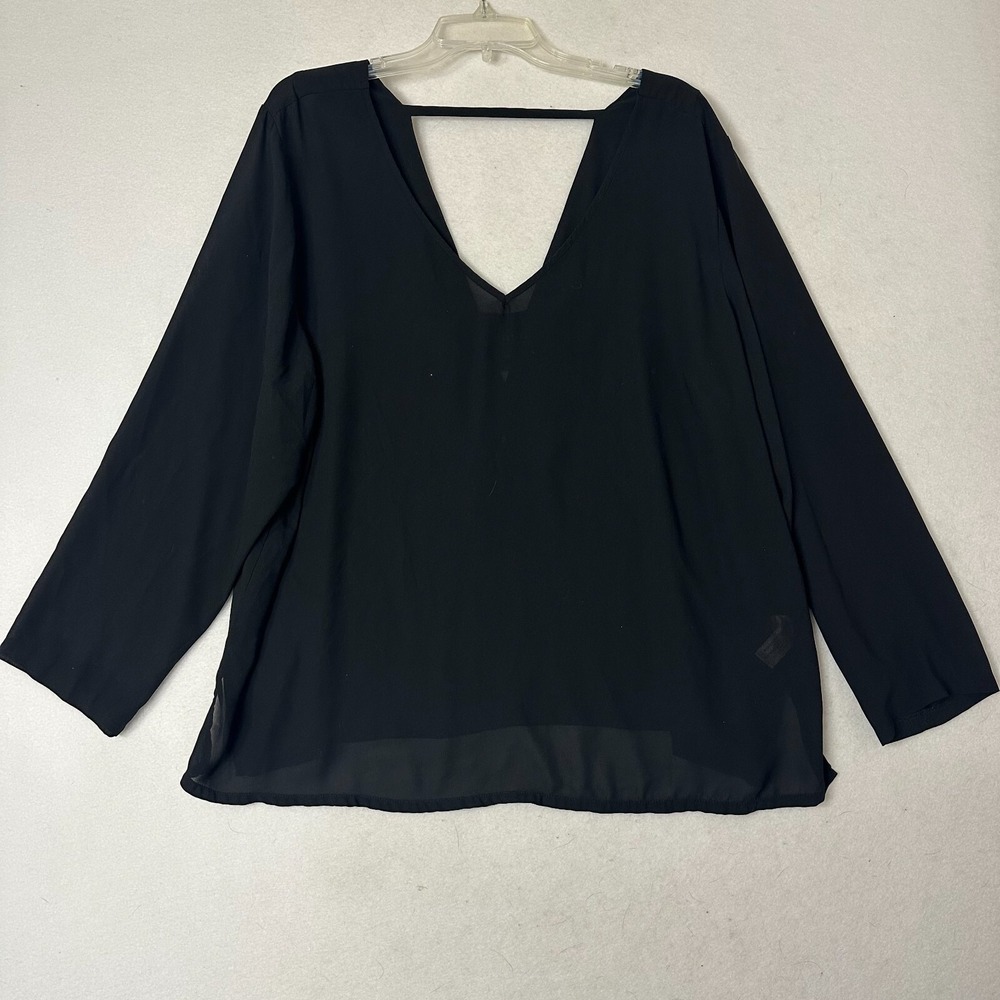 Eloquii Womens Plus Size 22 Black V-Neck Long Sleeve Bar Back Chiffon Blouse Top
